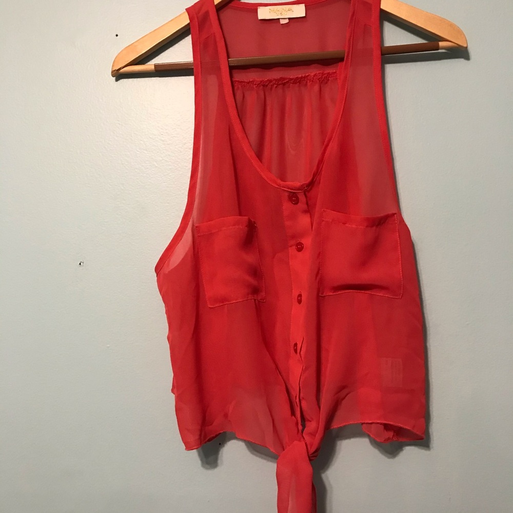 Pink Tie Front Top
